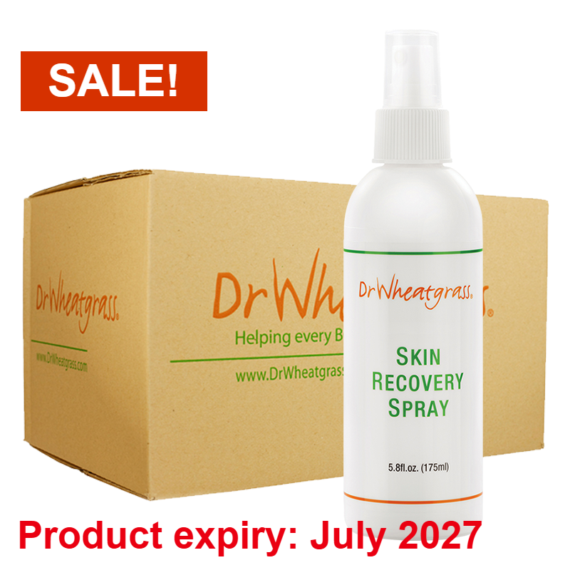Dr Wheatgrass Skin Recovery Spray box, on sale